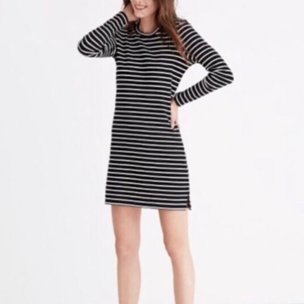 Madewell Black and White Striped Long Sleeve Dress